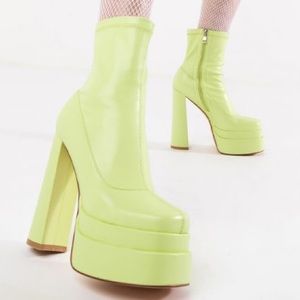 Azalea Wang Chunky Platform Leather Stretchy Sock Boots